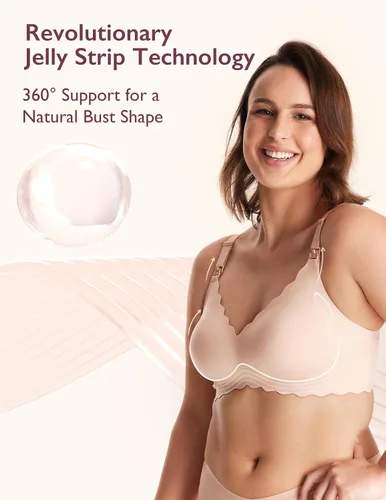 Vista 3 de Momcozy Sujetadores de lactancia para lactancia, sin costuras, brasier de maternidad sin costuras, brasier de lactancia clásico con soporte de tira