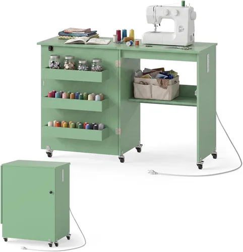 Vista 14 de COSTWAY Mesa de coser plegable con estación de carga