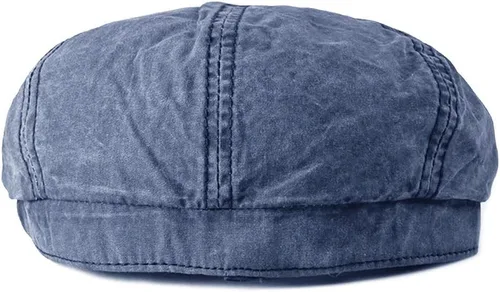 Vista 4 de Gorra plana para hombre de 8 paneles de algodón lavado al aire libre protección solar Newsboy Cap Azul denim