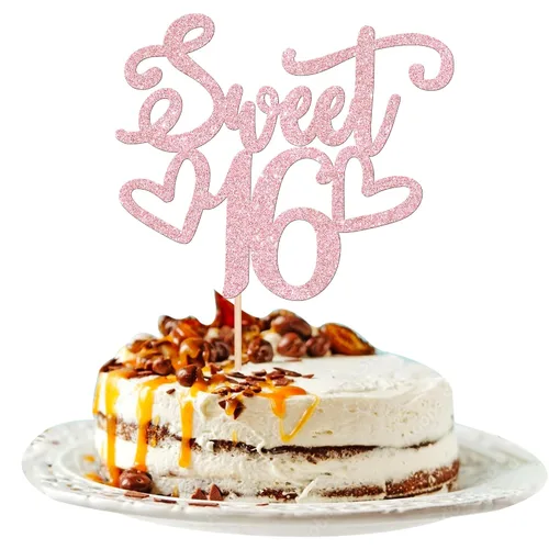 Vista 19 de 24 piezas de decoraciones para cupcakes de 16 cumpleaños con purpurina, ¡Hola 16! Dulces 16 desde 2008, púas para cupcakes de 16 años para celebrar