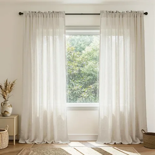 Vista 33 de Mrs.Naturall - Cortinas transparentes con bolsillo para barra de 36x63 pulgadas de lino mezclado negro