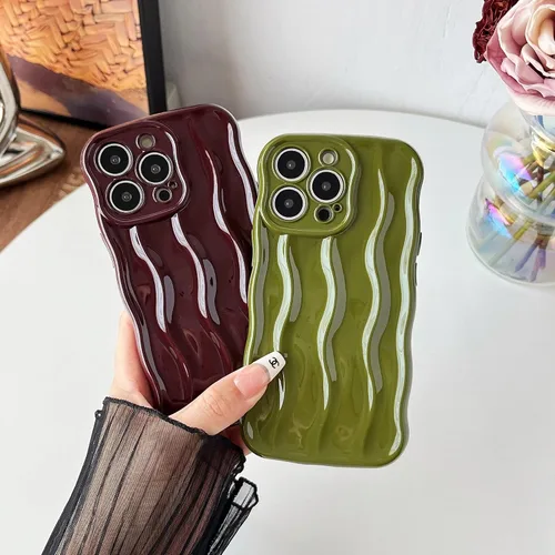 Vista 3 de Caseative Funda para iPhone 13 Pro, funda suave con marco de onda rizada con patrón de ondulación de agua (verde) Water Ripple Pattern Curly Wave