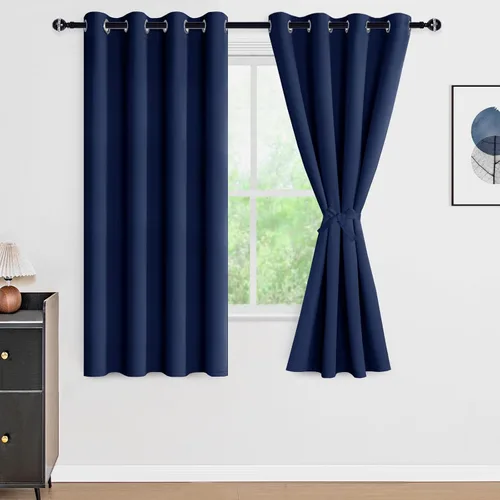 Vista 148 de DWCN - Cortinas 100% opacas para dormitorio con forro negro, cortinas de ventana de doble capa con aislamiento térmico que oscurecen toda la Azul