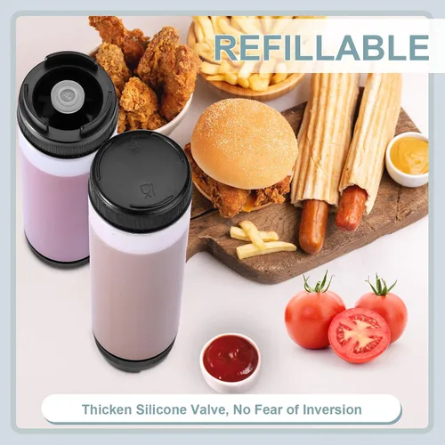 Vista 2 de Sabary 6 botellas exprimibles de condimentos de 16 onzas, botella de plástico invertido para salsas y líquidos, botellas de condimentos recargables