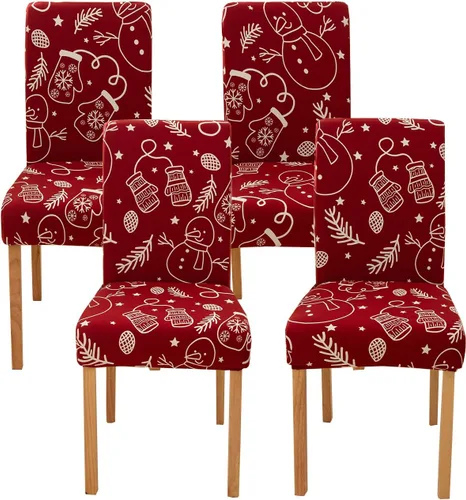 Vista 9 de Ogrmar 4 fundas elásticas extraíbles y lavables para silla de comedor, decoración de Navidad, decoración del hogar, funda de asiento de comedor