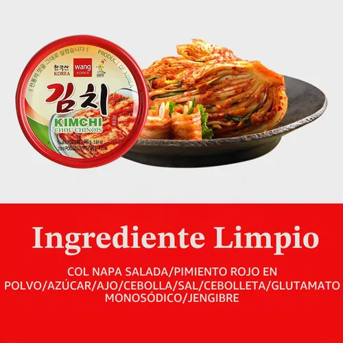 Vista 2 de Wang Kimchi coreano enlatado – Auténtico repollo de napa fermentado con Gochugaru Kimchi multiusos rico en probióticos Sabor coreano picante