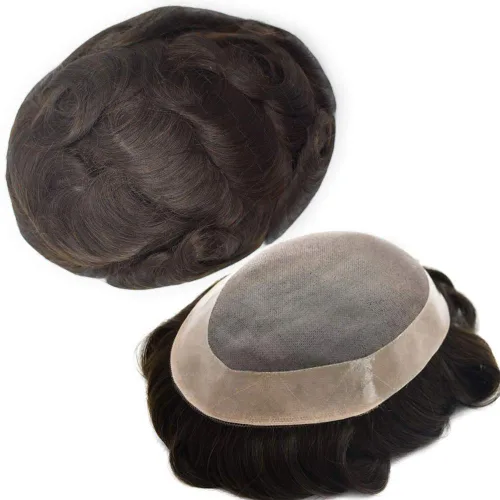 Vista 90 de LOVIN - Sistema de cabello humano para hombres, postizo fino de encaje mono para hombre, prótesis masculina de piel de polietileno alrededor