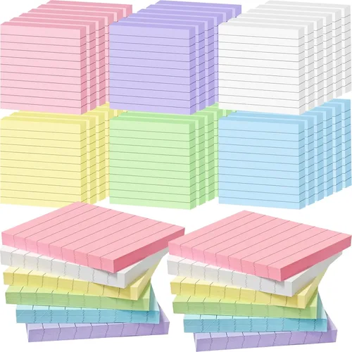 Vista 9 de Paquete de 48 3840 hojas de notas adhesivas forradas de 3 x 3 pulgadas, 80 hojas/bloc, notas adhesivas coloridas con líneas para oficina, hogar