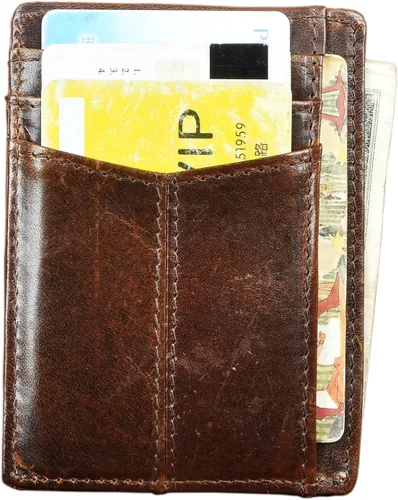 Vista 5 de Le'aokuu RFID Real Leather Minimalist Slim Wallet Front Pocket Credit Card Case
