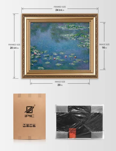 Vista 7 de IPIC - Reproducción artística de los lirios de agua de Claude Monet 1906, impresiones giclée coinciden con el marco dorado clásico, arte de pared