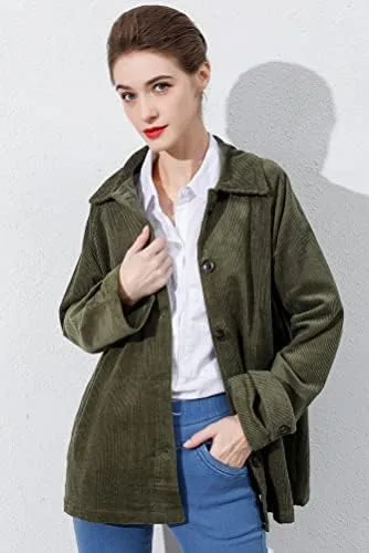 Vista 2 de Minibee Chaquetas de pana para mujer, abrigos de manga larga con botones y bolsillos