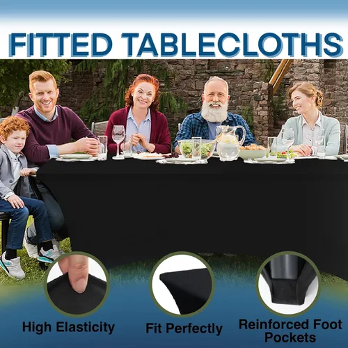 Vista 3 de Fundas de Mesa de Spandex Negro para Mesas de 6 Pies - Protector de Mantel Rectangular Universal Ajustado Elástico de 6 Pies, Lavable y Resistente a