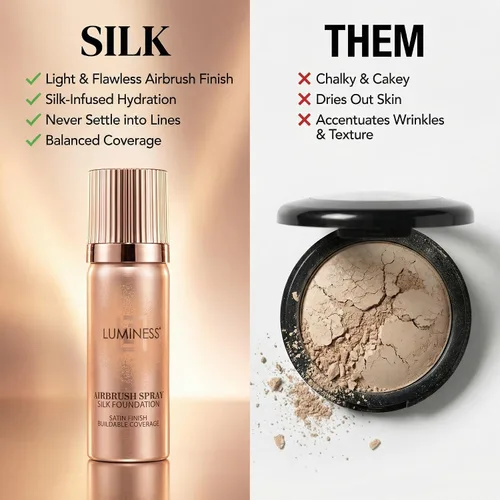 Vista 6 de LUMINESS Silk Airbrush Spray Foundation Kit de 3 piezas – base, prebase y brocha de maquillaje en ángulo de doble cara – Cobertura modulable