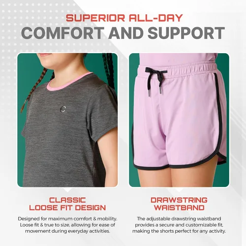 Vista 4 de Conjuntos de ropa para niñas, camiseta atlética y trajes cortos, ropa deportiva de rendimiento, linda ropa deportiva de verano para niñas, talla 5-14