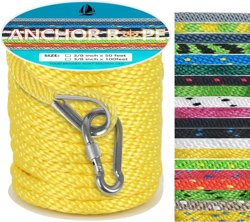 Vista 20 de Cuerda de anclaje de 1/2 pulgada y 50 pies, cuerda de anclaje para barco, trenza sólida MFP, línea de anclaje con dedal de acero inoxidable 316