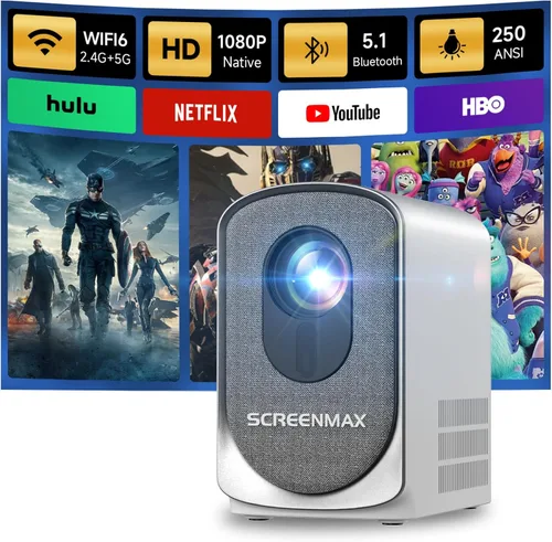 Vista 10 de Proyector con WIFI y Bluetooth, proyector Bluetooth nativo 1080P, proyector de película portátil Full HD para exteriores con altavoz integrado