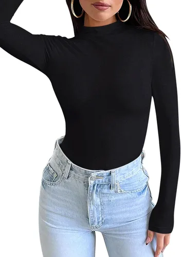 Vista 4 de PINKMSTYLE Camiseta de manga larga con cuello alto falso y doble forro para mujer, ropa interior térmica ajustada para otoño