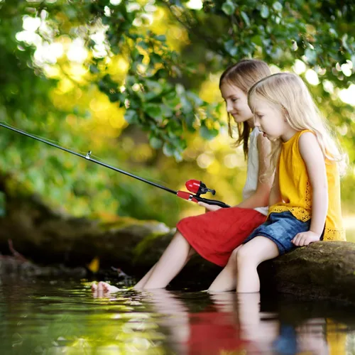 Vista 7 de Urban Deco Kit de caña de pescar para niños, 2 unidades, caña de pescar telescópica portátil para niños con caja de aparejos, 2 redes de pesca y 2