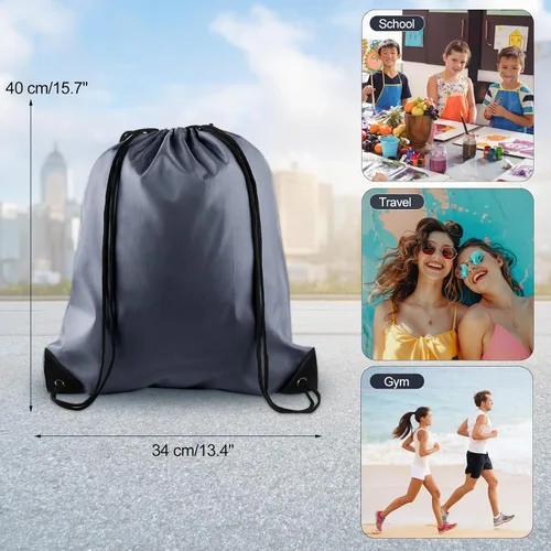 Vista 4 de KUUQA Mochila con cordón a granel, bolsas de almacenamiento para deporte, gimnasio, viajes, Gris, Viajar