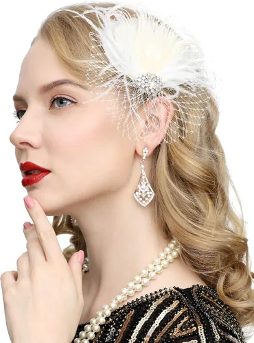 Vista 3 de Cizoe Fascinators 20s Gatsby Flapper Acessories Art Deco Party Accessory Peacock Feather Alligator Clip