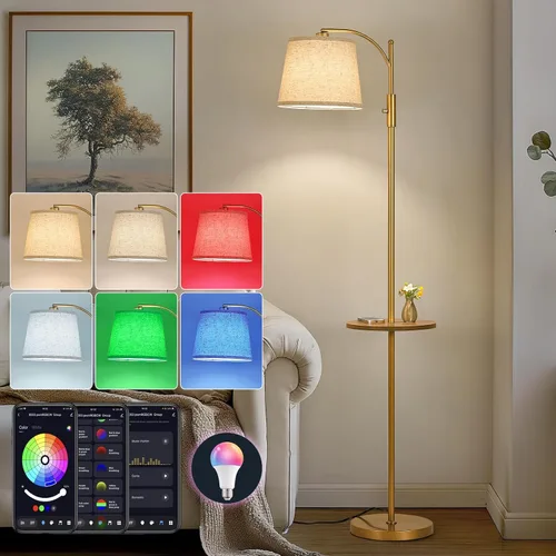 Vista 17 de AIDENOEY Smart Floor Lamp with Side Table Stepless Dimming, RGB Multi-Color Adjustable Swivel Head Voice Control with Alexa & Google Assistant
