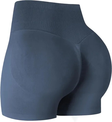 Vista 17 de ATHVOTAR Pantalones cortos de gimnasio para entrenamiento para mujeres, cintura alta sin costuras que levantan y fruncen los glúteos, pantalones