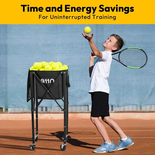 Vista 6 de A11N - Tolva de pelota de tenis de pickleball – Cesta resistente de gran capacidad para 120 pelotas, equipo de práctica de pickleball