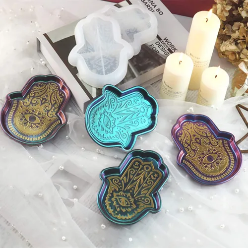 Vista 5 de iSuperb 2 moldes de resina de mano Hamsa, moldes de bandeja de almacenamiento de Fátima, moldes de silicona para moldes de fundición epoxi