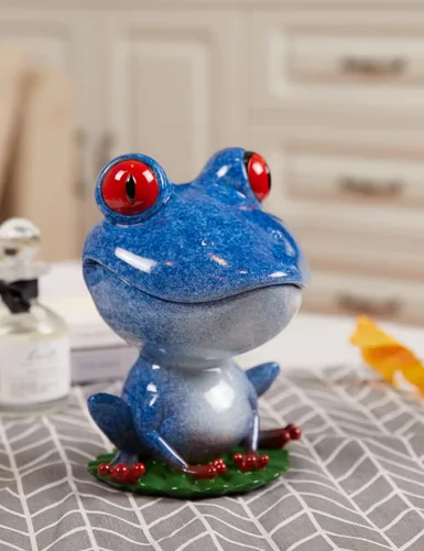 Vista 8 de Plato de caramelo, tarro de galletas, estatuilla de rana, escultura de decoración moderna, regalos de estatua de poliresina, azul, 8.0 pulgadas