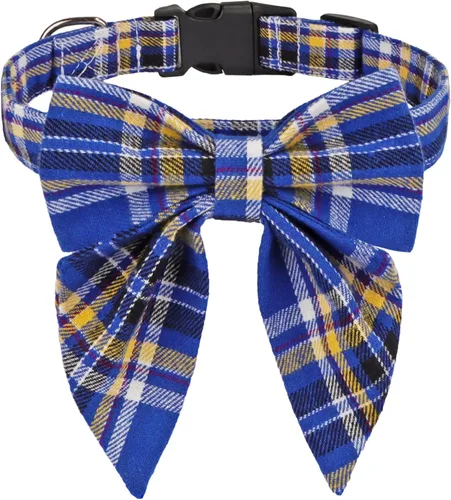 Vista 22 de ADOGGYGO Collar de Navidad para perro con lazo, ajustable de algodón rojo a cuadros, collares de Navidad para perros pequeños, medianos y grandes
