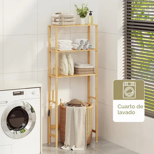 Vista 8 de Almacenamiento sobre el inodoro, estante de baño de bambú de 3 niveles con Natural