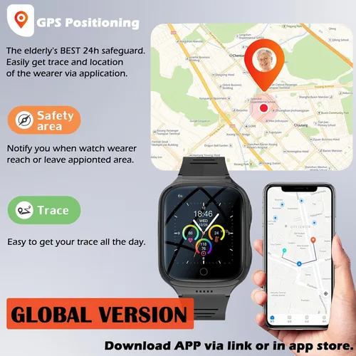 Vista 2 de Ancianos 4G GPS Smart Watch Impermeable Senior Seguimiento en tiempo real Teléfono Videollamada SOS Alarma de emergencia Mensaje de voz Geo-Fence