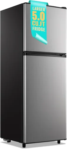 Vista 9 de WANAI Refrigerador pequeño con congelador de 3.5 pies cúbicos, mini refrigerador con congelador en la parte superior, doble puerta, pequeño Negro