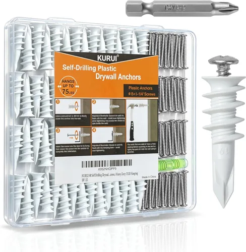 Vista 11 de Anclajes autoperforantes de zinc para paneles de yeso #8, kit de 60 anclajes y tornillos de pared de metal hueco, 30 anclajes resistentes + 30#8 x