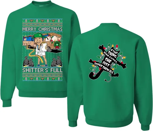 Vista 42 de Wild Bobby Sudadera con gráfico de cuello redondo con texto en inglés "Merry Christmas Shitter's Full Funny Ugly Christmas" Negro (black Hoodie)