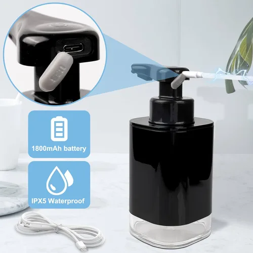 Vista 6 de AUMIO Dispensador automático de jabón líquido para manos, dispensador de jabón para encimera de baño sin contacto de 13.52 onzas, dispensador