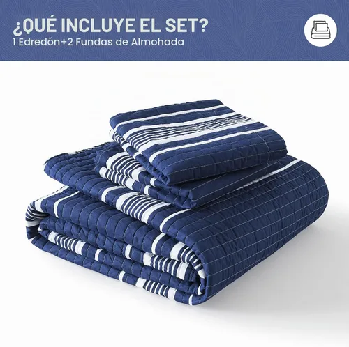Vista 7 de SahSahCasa Juego de edredón tamaño Queen, 100% algodón, juego de ropa de cama Queen, colcha ligera reversible a rayas para cama Queen, para todas