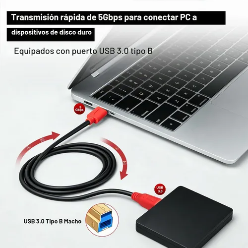 Vista 3 de Tan QY Cable USB 3.0 A-macho a B-Macho de 1 pie, para impresora/disco duro