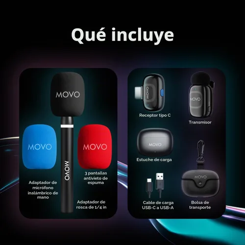 Vista 8 de Movo Kit de micrófono inalámbrico USB-C NanoMic con mango de entrevista, micrófono de entrevista de calle dual para iPhone 15/16/17+, Android y iPad