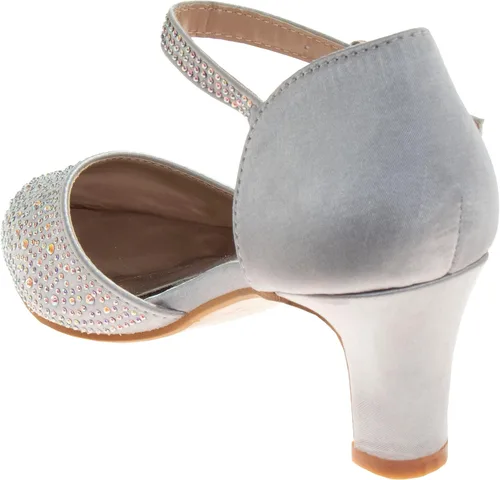 Vista 3 de Badgley Mischka Zapatos de vestir para niñas – Zapatos de tacón alto para niños, sandalias de satén con lazo para fiesta, bloque cerrado, con lazo