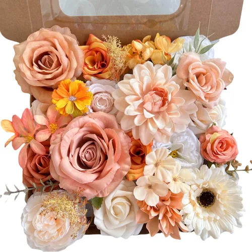 Vista 12 de Caja de flores artificiales azul marino, rosas de dalias de seda con tallos para manualidades, ramos de boda, centros de mesa, arreglos, decoración