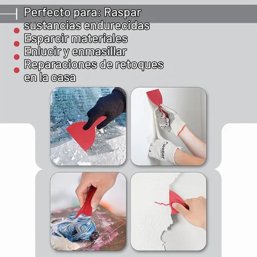 Vista 6 de Bates - Juego de 6 cuchillos de masilla de plástico, raspador de pintura, herramienta de spackle y esparcidor para reparación de raspado de Rojo
