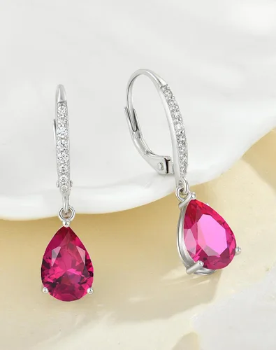 Vista 2 de 925 Dangle Earrings for Girls - Guesma 10x7mm Sterling Silver Leverback Earrings Teardrop Created Birthstone - Women Wedding Earrings Jewelry