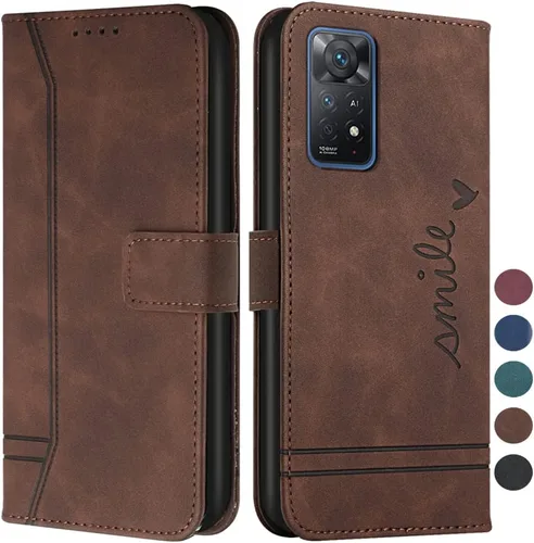 Vista 9 de Funda tipo cartera para Redmi Note 11 Pro, Redmi Note 11 Pro con tarjetero de cuero con función atril de protección completa magnética compatible