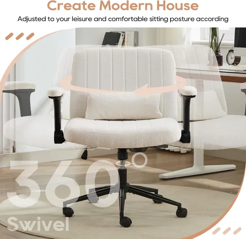 Vista 8 de IPKIG Silla cruzada con brazos abatibles ajustables, silla de tocador con ruedas, cómoda silla de escritorio con almohada lumbar, silla de oficina