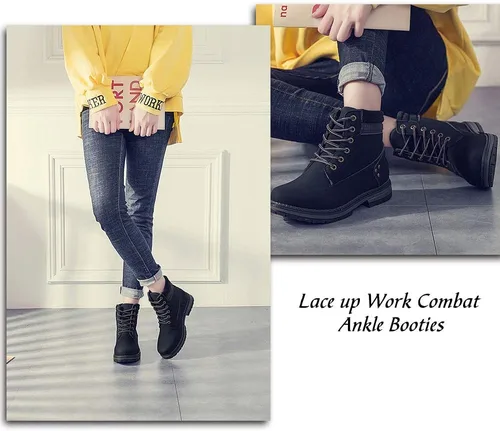 Vista 2 de Athlefit - Botines de combate para mujer con cordones y tacón bajo, impermeables