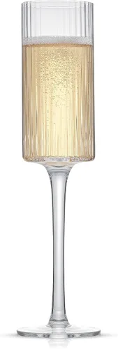 Vista 7 de JoyJolt Elle Copas de Champán de 5.7 oz, Juego de 2 Flautas de Vidrio Acanalado, Estilo Vintage Copas Únicas para Beber Cócteles y Mimosas, Flautas