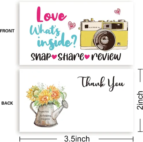 Vista 2 de 100 Mini Love What's Inside Snap Share Review Tarjetas de agradecimiento comerciales Compras Tarjetas de felicitación para clientes Tarjetas