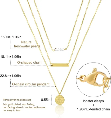 Vista 6 de ASCOMY Collares en capas para mujer, delicado collar de oro de 14 quilates chapado en oro de espiga para mujer, collar de cruz de perlas, clip