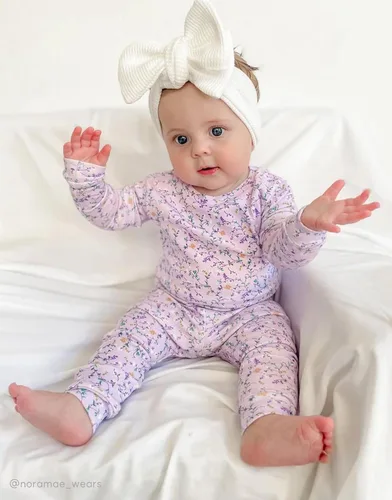 Vista 5 de moimoln Pijama de algodón suave para bebés y niñas y niños, con estampado de flores modales, manga larga, ajuste ceñido, 19.7 ft-5T